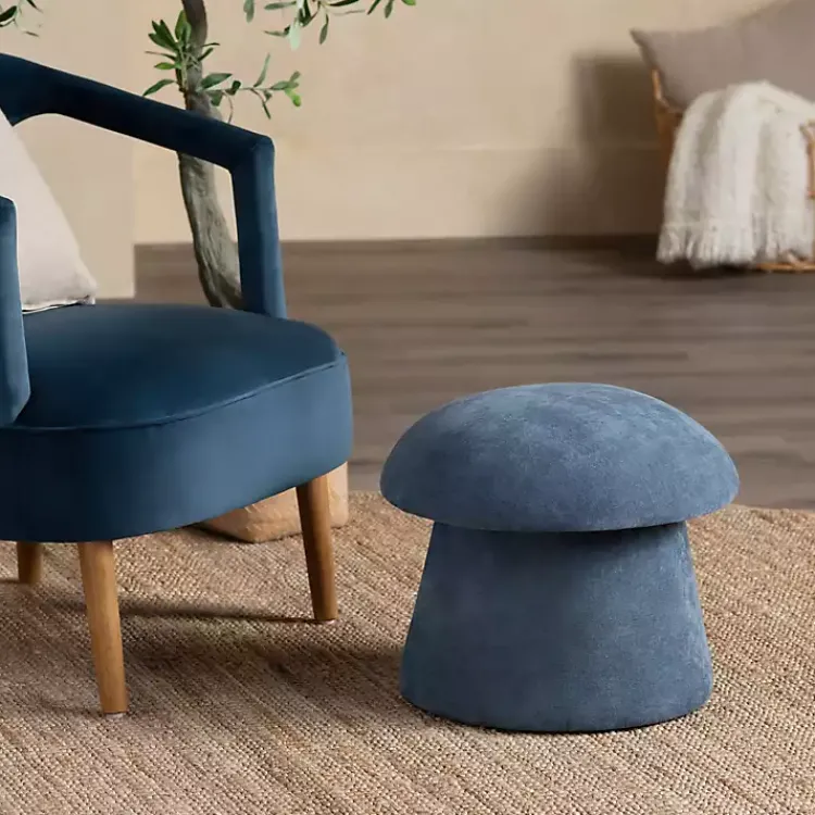 Benches & Ottomans-Kirklands Home Navy Chenille Mushroom Storage Ottoman Blue