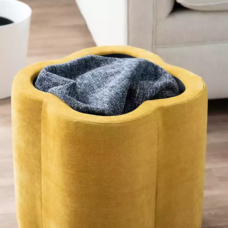 Benches & Ottomans-Kirklands Home Spice Chenille Flower Storage Ottoman Yellow
