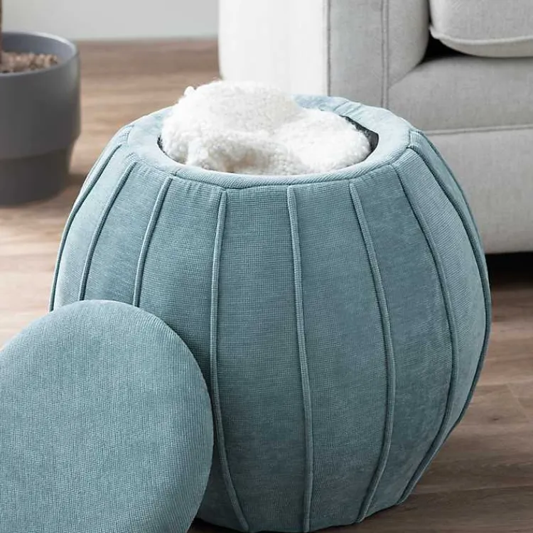 Benches & Ottomans-Kirklands Home Rounded Oval Storage Ottoman Blue