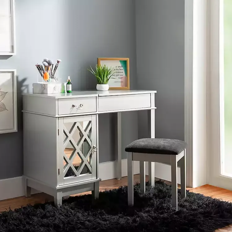 Dressers & Chests-Kirklands Home Silver Lattice Ella 2-pc. Vanity Set Gray