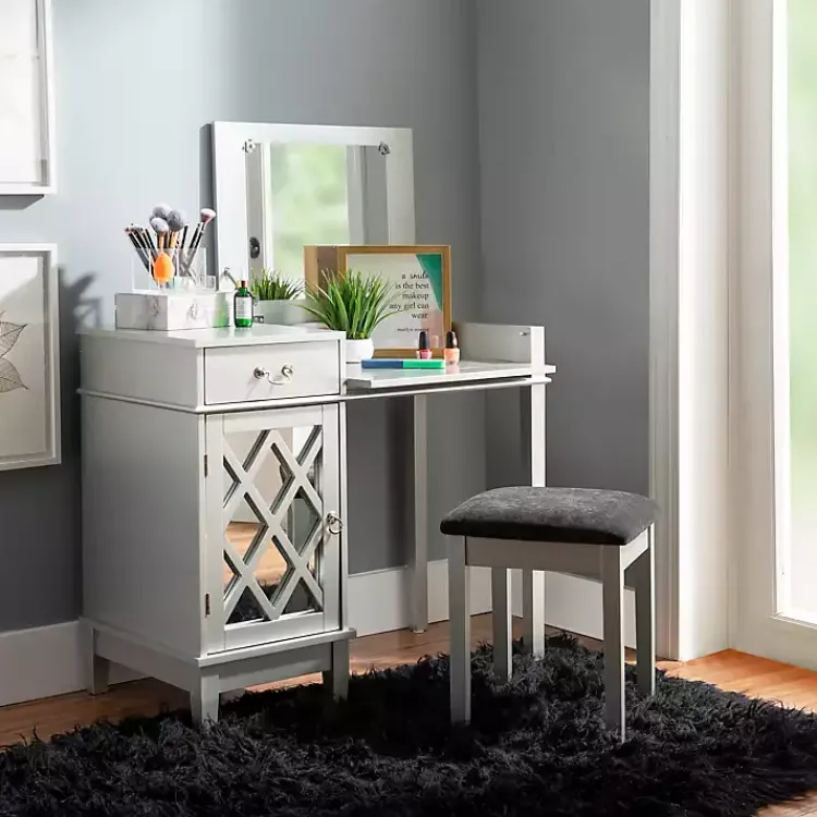 Dressers & Chests-Kirklands Home Silver Lattice Ella 2-pc. Vanity Set Gray