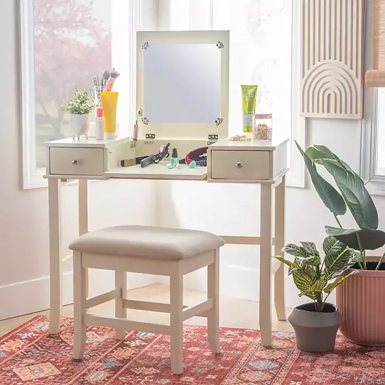 Dressers & Chests-Kirklands Home Cream Jennifer Flip-Top 2-pc. Vanity Set White