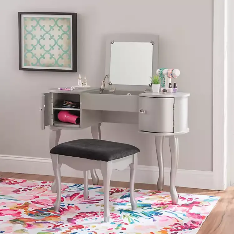 Dressers & Chests-Kirklands Home Silver Paloma Flip-Top 2-pc. Vanity Set Gray