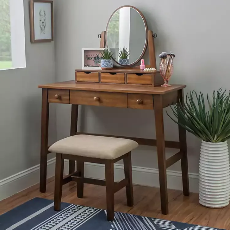 Dressers & Chests-Kirklands Home Walnut Lorna Tilting Mirror 2-pc. Vanity Set Brown