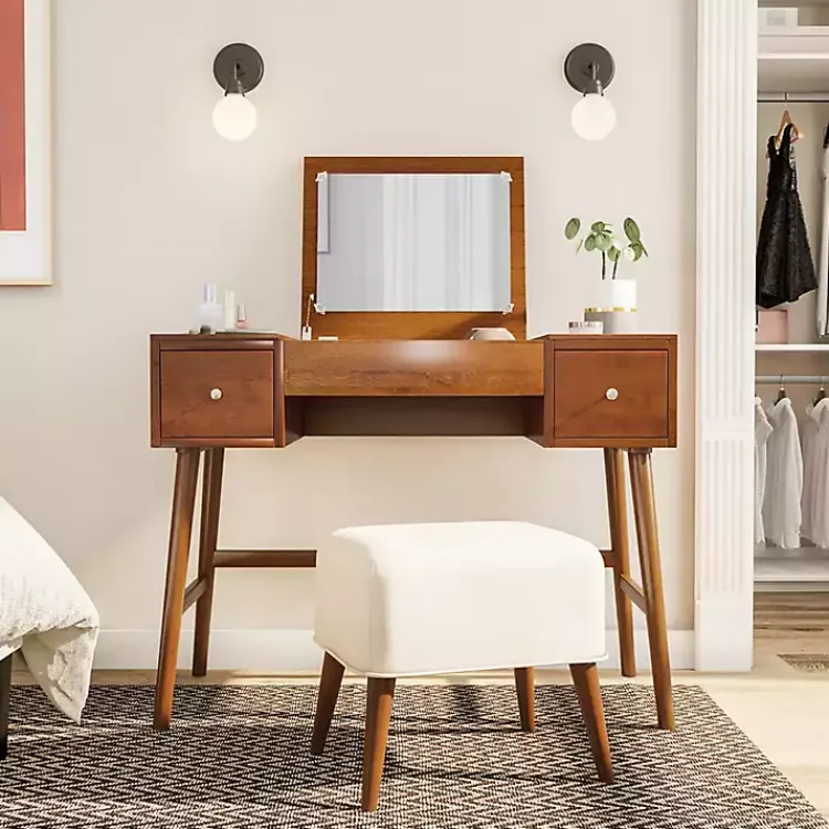 Dressers & Chests-Kirklands Home Walnut Viola Flip-Top 2-pc. Vanity Set Brown