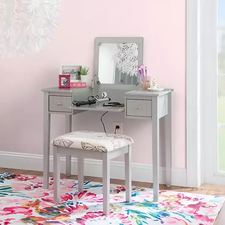 Dressers & Chests-Kirklands Home Silver Virginia Butterfly 2-pc. Vanity Set Gray